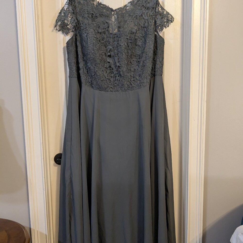 JJ's House Steel Grey Formal Gown | Lace Bodice & Chiffon Skirt | Plus Size 26